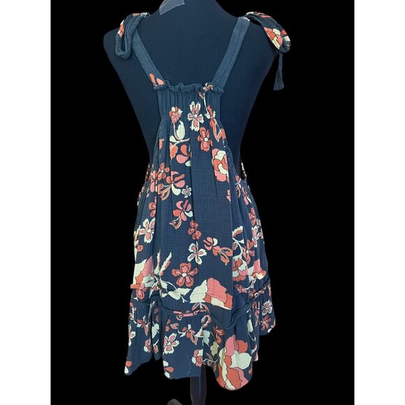 Free People Floral Ruffle Mini Dress Women XS Black Adjustable Straps bohemian - Picture 3 of 6